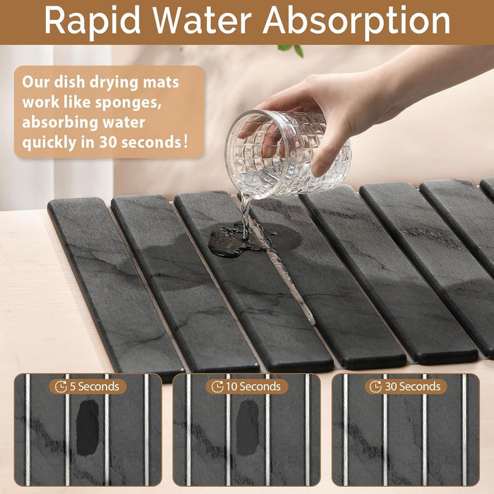 Large Stone Dish Drying Mat for Kitchen Counter, Quick Dry Stone Dishes/Bath Mats,Foldable Water Absorbing Diatomaceous 