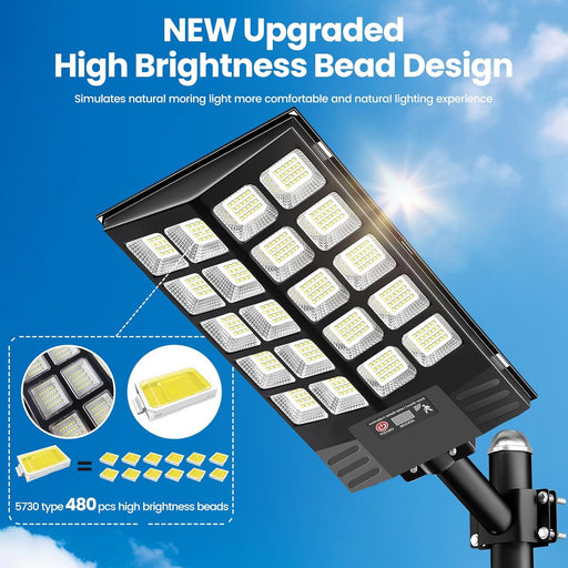 2 Pack Solar Street Lights Outdoor Waterproof, 100000LM Solar Powered Parking Lot Lights Large Street Light Dusk to Dawn