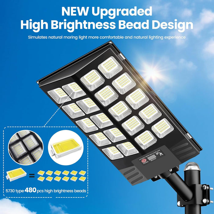 2 Pack Solar Street Lights Outdoor Waterproof, 100000LM Solar Powered Parking Lot Lights Large Street Light Dusk to Dawn