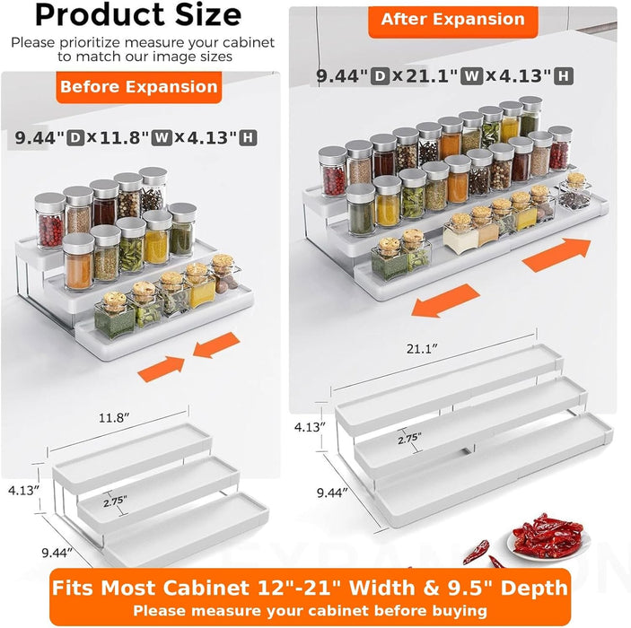 Expandable Spice Rack Organizer for Cabinet - 3 Tier Adjustable Cabinet Spice Organizer Easy Visibility - Spice Organize