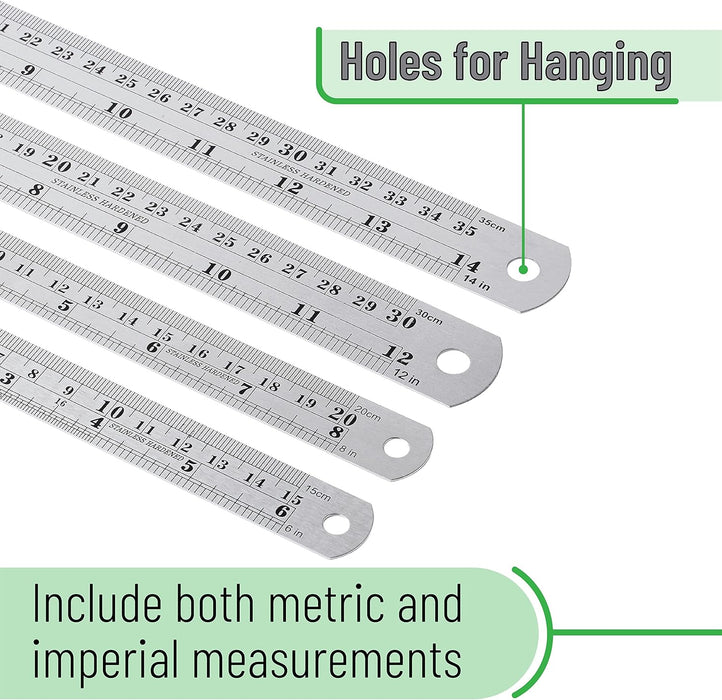 - Metal Straight Edge Ruler, 4 pcs, 6", 8", 12", 14"