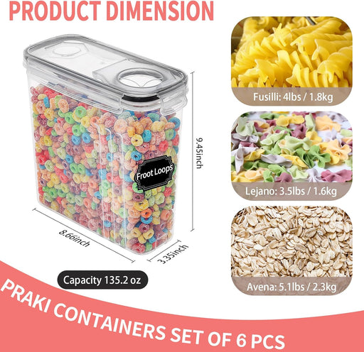 Large Dry Food Storage Containers with Lids, 6PCS Airtight Cereal Containers Storage Set, Leak-proof Canister Set for Ki