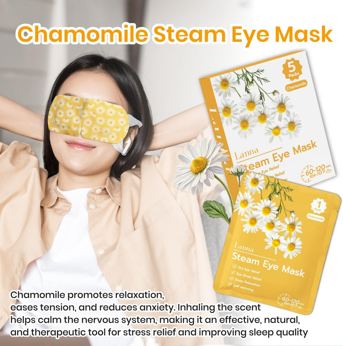 Heated Steam Eye Mask, Disposable 120 Minutes, Chamomile Scent 5 Pcs