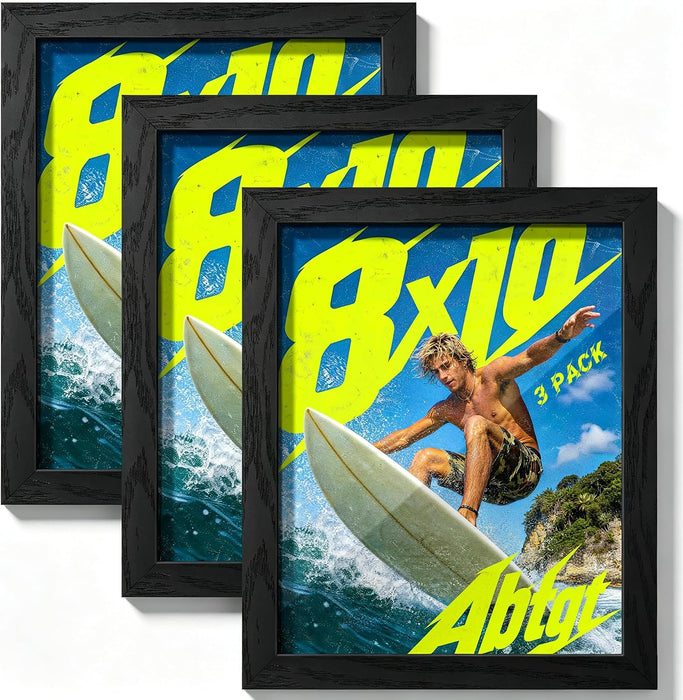 8x10 Picture Frame Set of 3, Gallery Wall Frame Set Black Woodgrain