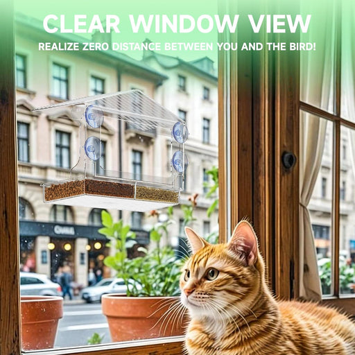 Acrylic Window Bird Feeders with Strong Suction Cups for Cats,Kid and Birds Lovers Gifts,Clear Bird Feeder for Window Viewing,Large Window Mount Birdfeeder,Birds House for Outdoors,Balcony