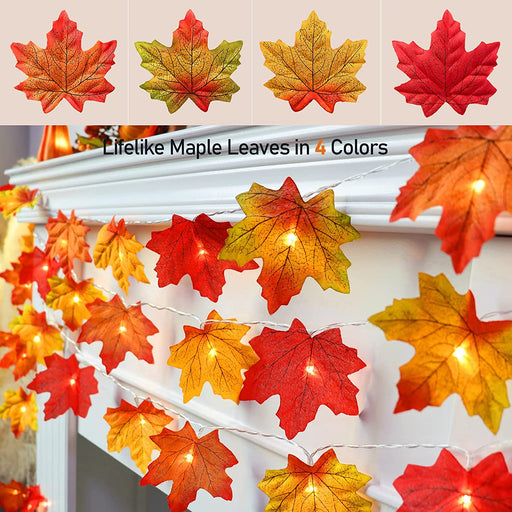 2 Pack Fall Decorations for Home Maple Leaf Lights Total 20ft 40 LED