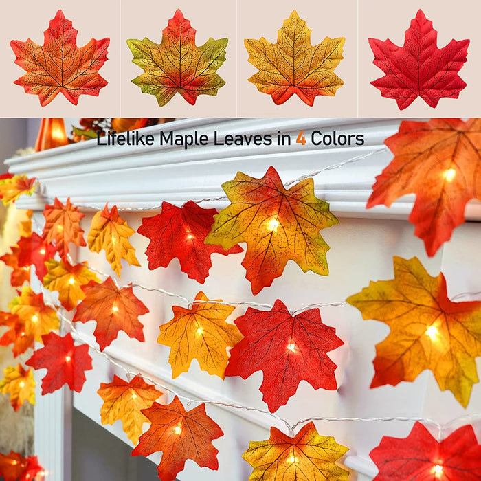 2 Pack Fall Decorations for Home Maple Leaf Lights Total 20ft 40 LED