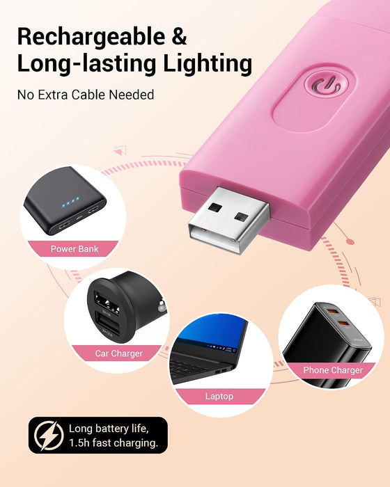 Book Light, USB Rechargeable Book Light for Reading in Bed (Pink)