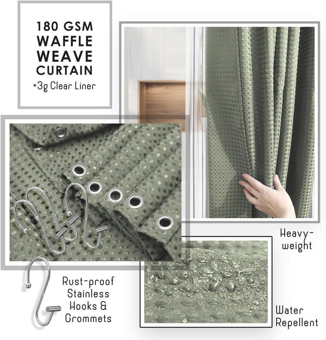 Bathroom Accessories Set - Bathroom Set, Bathroom Accessory Set, Shower Curtain Set, Toilet Brush, Trash Can & Soap Dispenser - Sage Green - 20PC