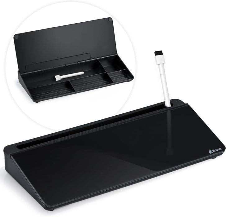 Desktop Whiteboard with Storage, Desk Organizer Dry Erase Glass White Board to-do List Memo Notepad for Home Office and School Supplies (Black)