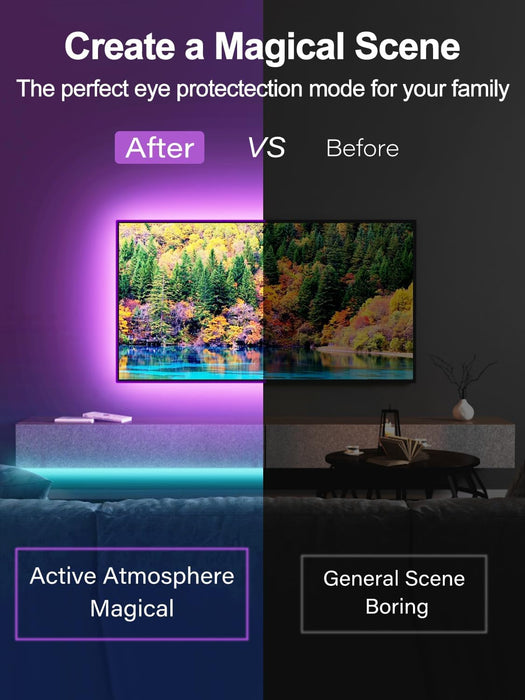 20FT USB RGB Led Lights for TV 32-80 Inch with Remote & App Control