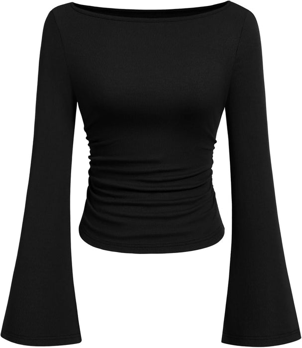 Womens Bell Long Sleeve Ribbed Knit Tops