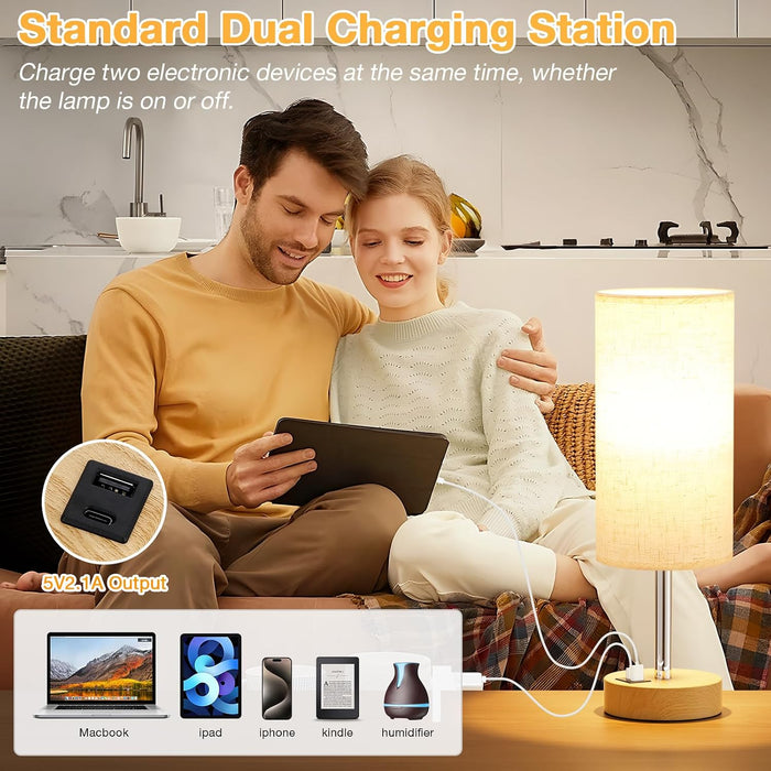 Bedside Table Lamp for Bedroom - 3-Way Dimmable Touch Lamp, USB A+C