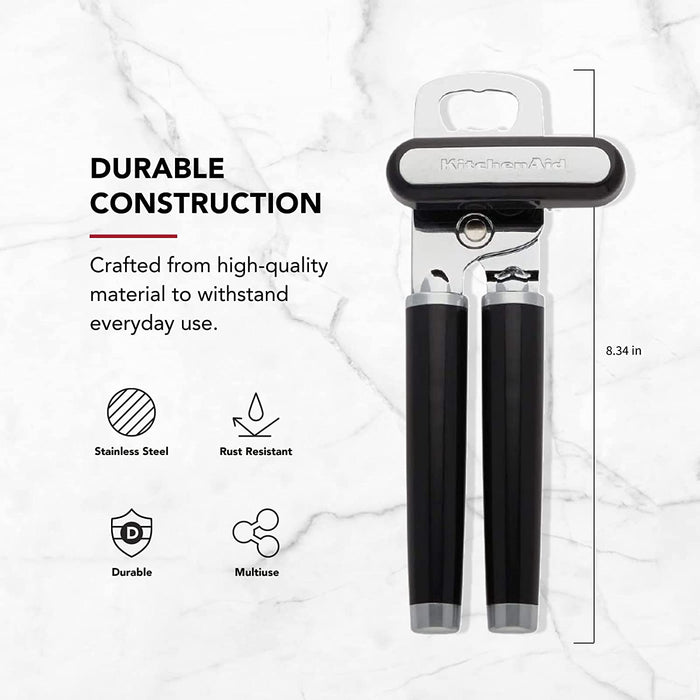 KitchenAid Classic Multifunction Can Opener and Bottle Opener Easy to Use, Razor Sharp Stainless Steel Cutting Wheel, So
