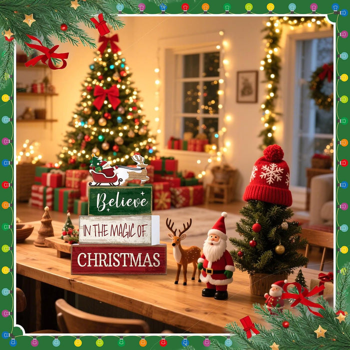 4 Pcs Christmas Table Decorations Wooden Stacked Block Santa