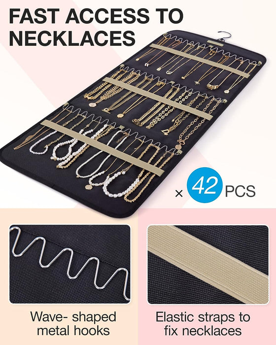Hanging Jewelry Organizer Necklace/Earring/Ring 2-Sided L Black