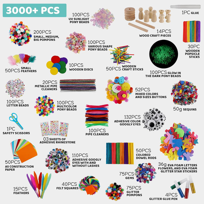 3000+ Pcs Arts and Crafts Supplies for Kids Ages 3-12 - Ultimate Craft Kit