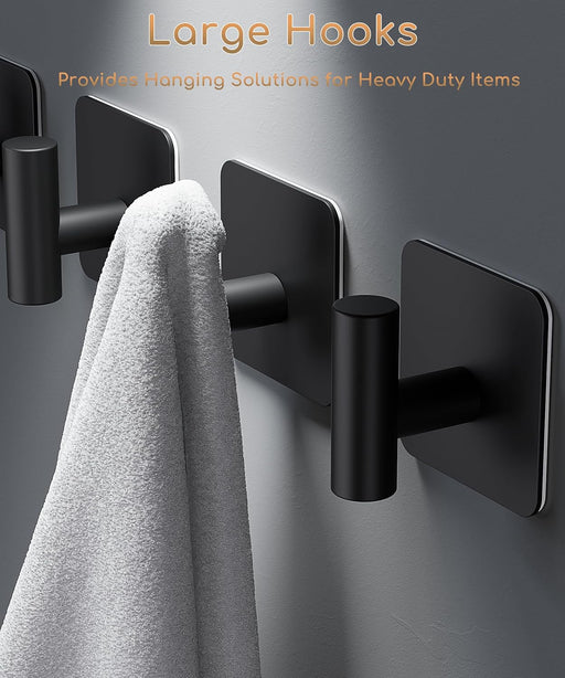 4 Pack Large Heavy Duty Wall Hooks - 26lb Max, Stainless Steel Adhesive Towel Hook, Shower Hooks for Hanging Towel, Coat