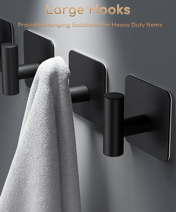 4 Pack Large Heavy Duty Wall Hooks - 26lb Max, Stainless Steel Adhesive Towel Hook, Shower Hooks for Hanging Towel, Coat