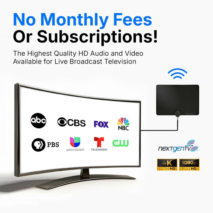 FLATenna - Indoor Digital HDTV Antenna, 12' Coaxial Cable, Superior Reception Range & Signal Reliability, Supports 4K Sm