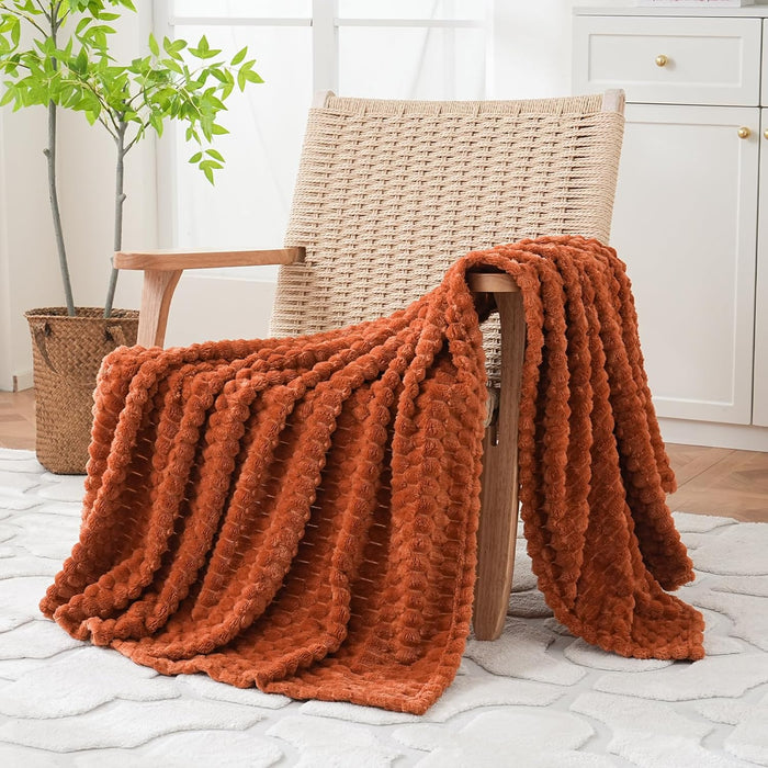 Burnt Orange Throw Blanket 50"×60" Fuzzy 3D Jacquard Decorative