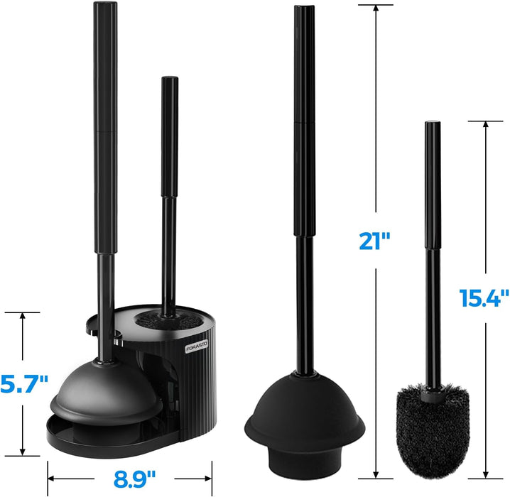 2in1 Toilet Brush and Plunger Set - Bathroom Bowl Holder Combo