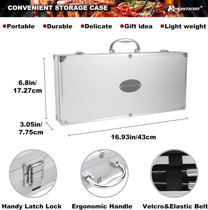 23pcs Must-Have BBQ Grill Accessories Set with Thermometer in Case - Stainless Steel Barbecue Tool Set with 2 Grill Mats for Backyard Outdoor Camping - Father's Day Best Barbecue Gift