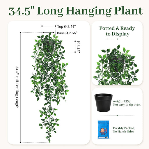 Fake Hanging Plant with Lifelike Mandala Leaves, Ready-to-Display