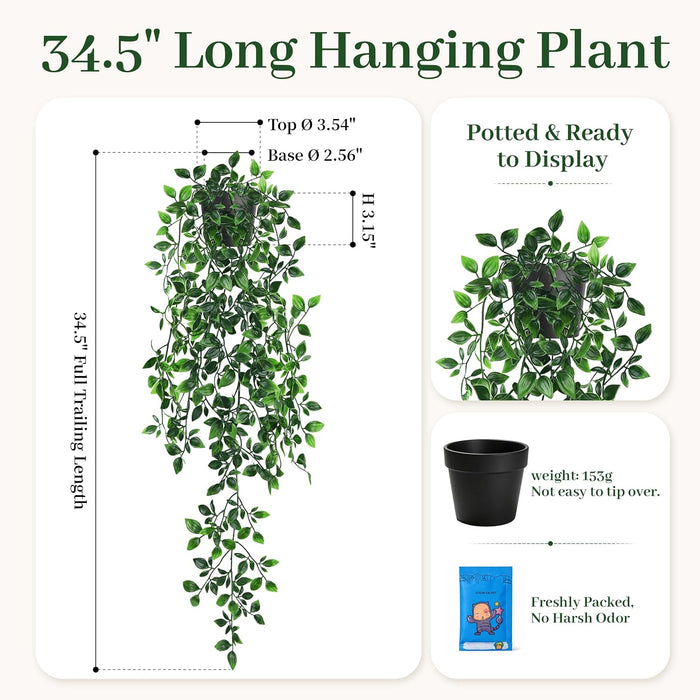 Fake Hanging Plant with Lifelike Mandala Leaves, Ready-to-Display