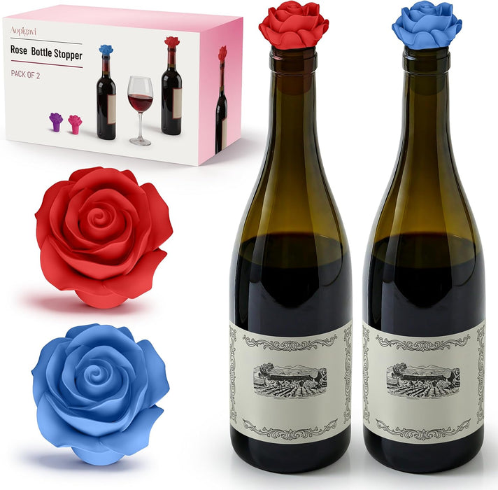2‑Pack Silicone Wine Stoppers, Rose Shaped Bottle Stoppers