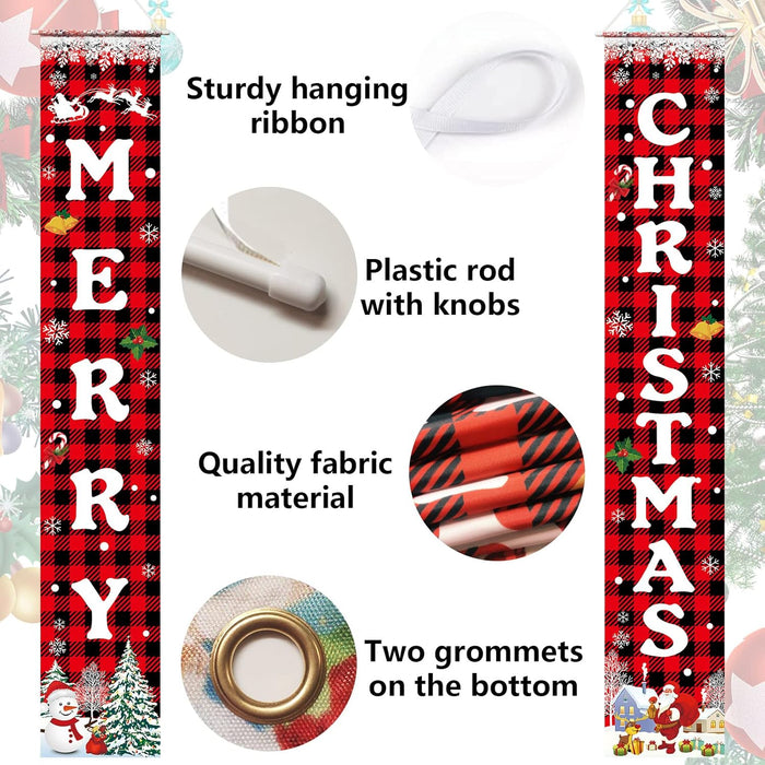 Christmas Decorations Merry Christmas Banner Xmas Porch Door Sign 72"X12"
