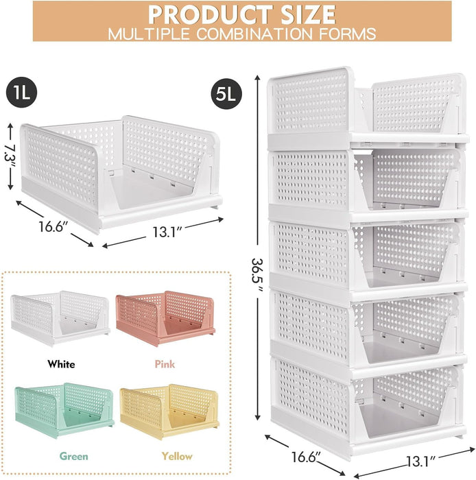 5 Pack Stackable Closet Storage Basket - Stackable Storage Bins