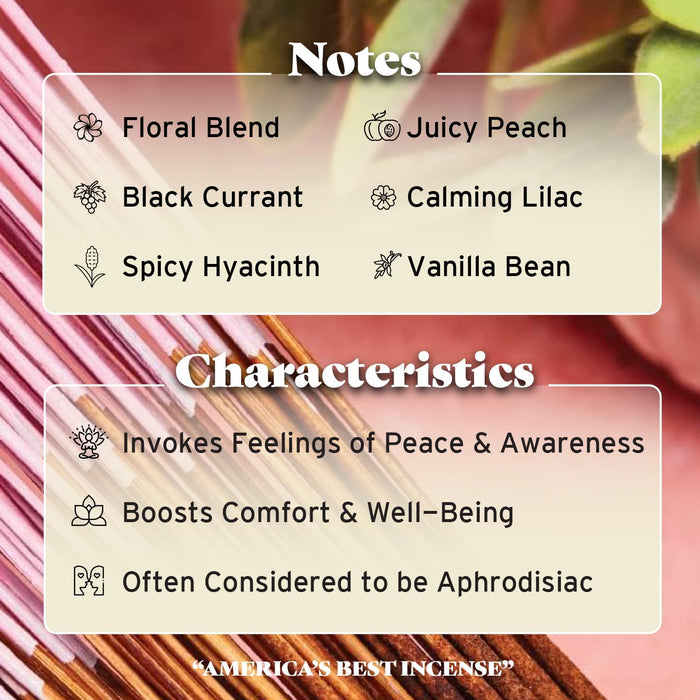 Incense Sticks - Peace of Mind - Serene Floral Blend with Peach and Vanilla - Hand Dipped in the USA (100 Count)
