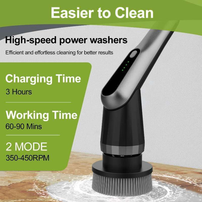 -Electric Spin Scrubber - Upgraded 10-in-1 IPX7 Waterproof Shower Scrubber, Retractable Handle & 2-Speed for Toilet, Bat