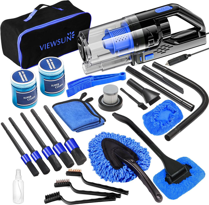 Car Cleaning Kit, Car Interior Detailing Kit with High Power Handheld Vacuum, Detailing Brush Set, Windshield Cleaner, C