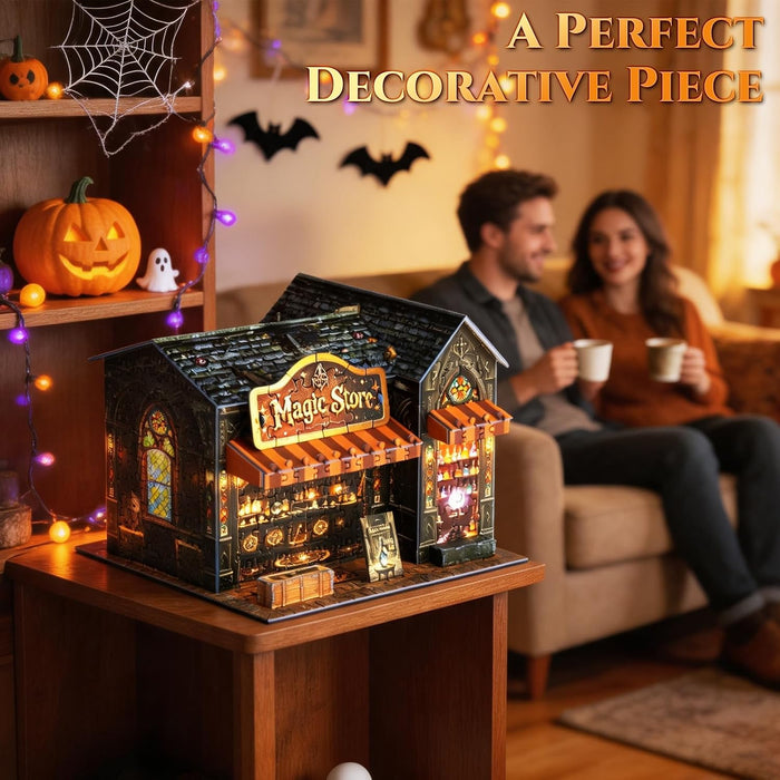 3D Puzzles for Adults,Halloween Magic Store Model Miniature House Kit,3D Paper Puzzle Open-Style Build for Adults Room Home Decor DIY Building House,Halloween Birthday Fun Gifts for Family and Friends