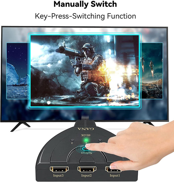 HDMI Switch 3 in 1 Out, 4K HDMI Switcher with Pigtail HDMI Cable