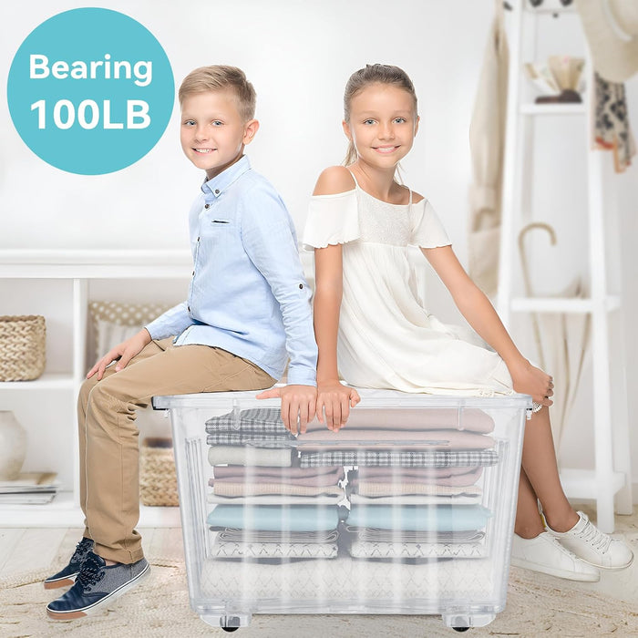 72 Quart Plastic Storage Bin, Stackable and Nestable Storage Boxes with Clear Lids and Secure Latching Buckles, Large Storage Container (Clear, 72Quart-4Pack)