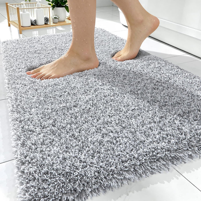 Microfiber Bathroom Rugs 30x20, Quick Dry Bath Mat, Grey and White