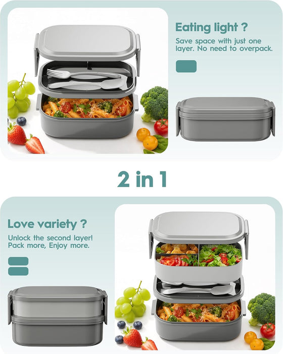 Bento Box Adult Lunch Box, 65 Oz Capacity Lunch Containers(Adjustable 2/3 Tier), BPA-Free, Leak-Proof and Stackable Bent
