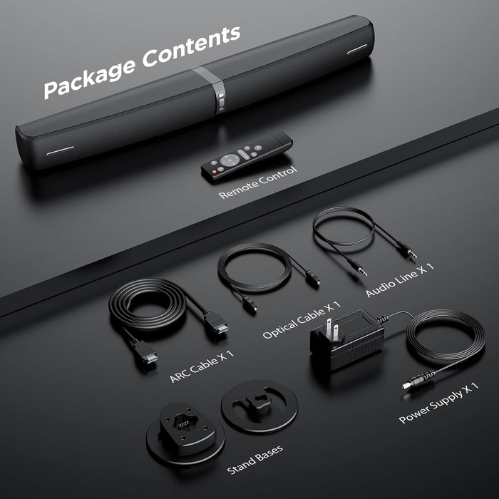 Sound Bar for Smart TV,90W Soundbar with Bluetooth/ARC/Optical/AUX Connect, Auto Volume Boost, 3 Customizable Equalizer Modes, 2 in 1 Detachable Soundbar for TV/PC/Gaming/Projectors