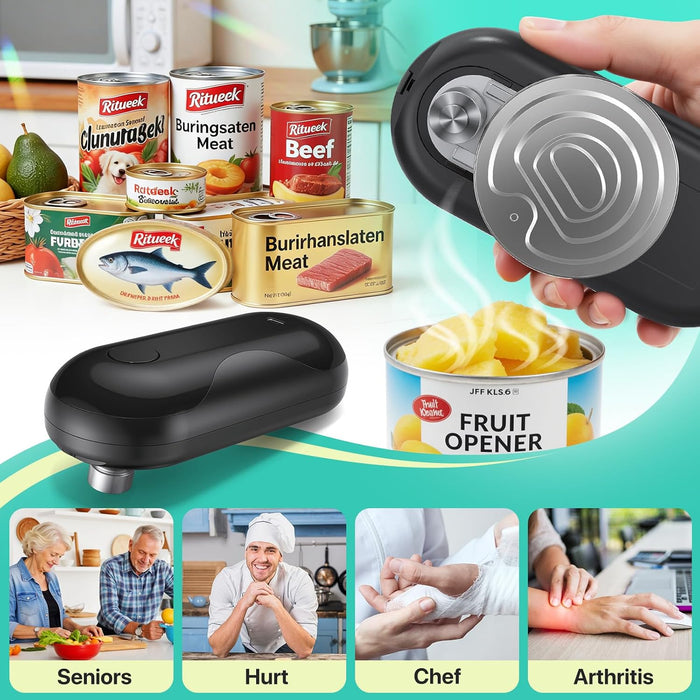 Electric Can Opener, Auto-Stop, USB-C Rechargeable, Side-Cut Smooth Edge, Hands Free Automatic Can Opener for Seniors & Arthritis Patients (Black)