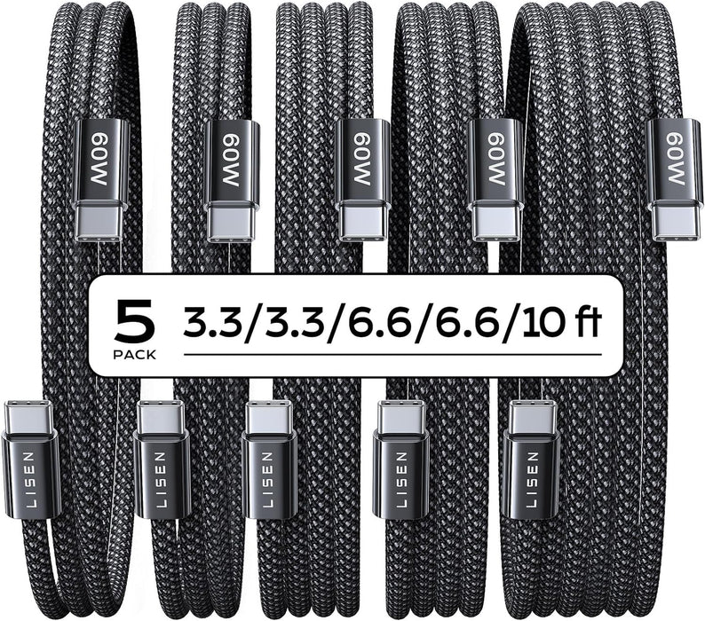 USB C to USB C Cable 60W for iPhone 18 Pro Duo Charging Cable, 5-Pack