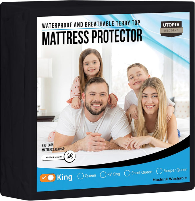 Waterproof Mattress Protector Twin Size, Premium Terry Mattress Cover 200 GSM, Breathable, Fitted Style with Stretchable Pockets (White)