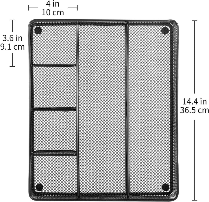 Metal Mesh Desk Organizer with 6 Compartments, Anti-Slip Pen Holder Storage Tray for Office Supplies and Home, Black