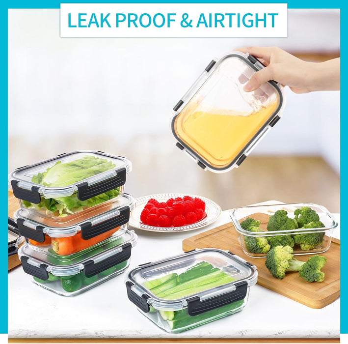 10 Pack Glass Meal Prep Containers, 22 OZ Glass Airtight Food Storage Containers with Lids, Pantry Kitchen Storage Conta