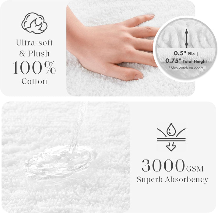 Splendor Reversible 100% Cotton Bath Rug, 21 x 34, White