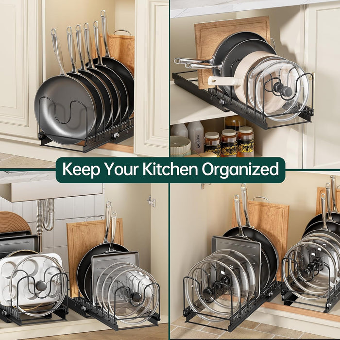 Pull Out Pots and Pans Organizer Under Cabinet, 2 Pack 8 Dividers