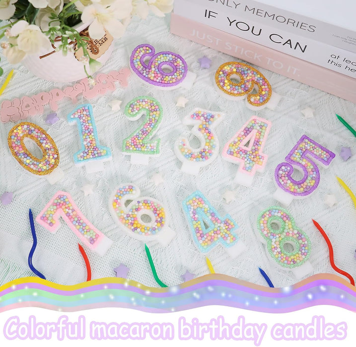 Pastel Macaron Number 2 Candle, 2nd Birthday Decorations for Girl