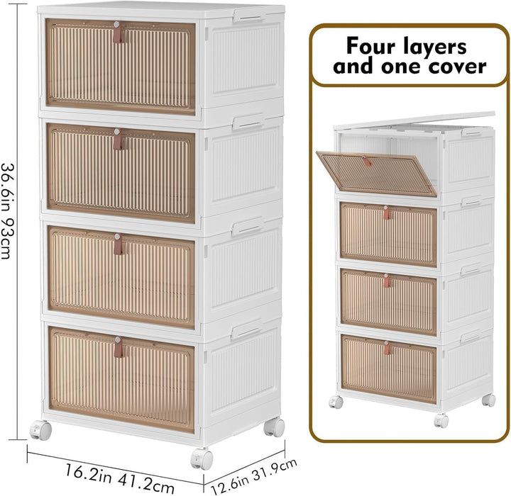 4 Tier Plastic Storage Bins with Lid 32QT, Stackable Storage Bins